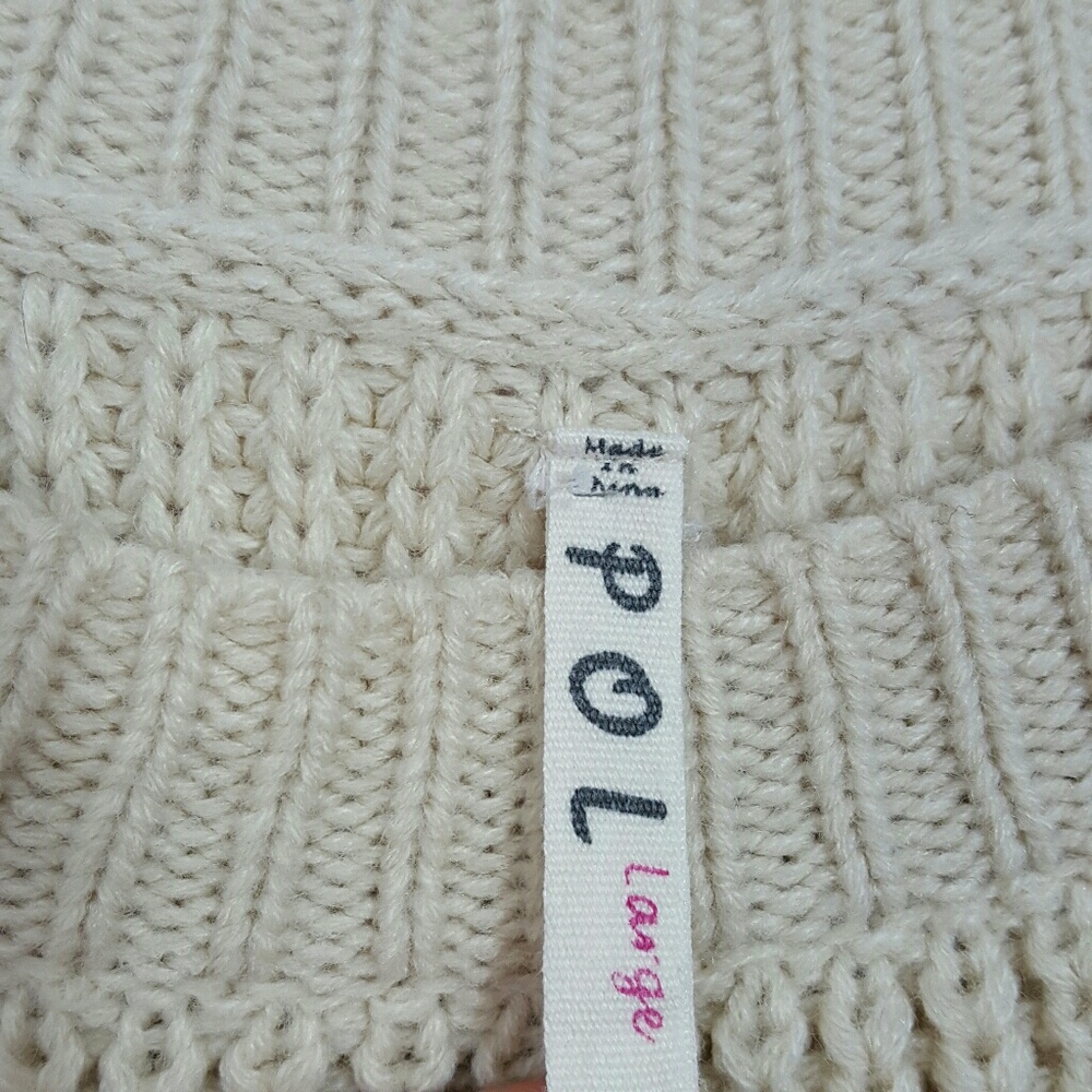 POL Cream Cable Knit Sweater White Lace Hem L - Picture 5 of 5